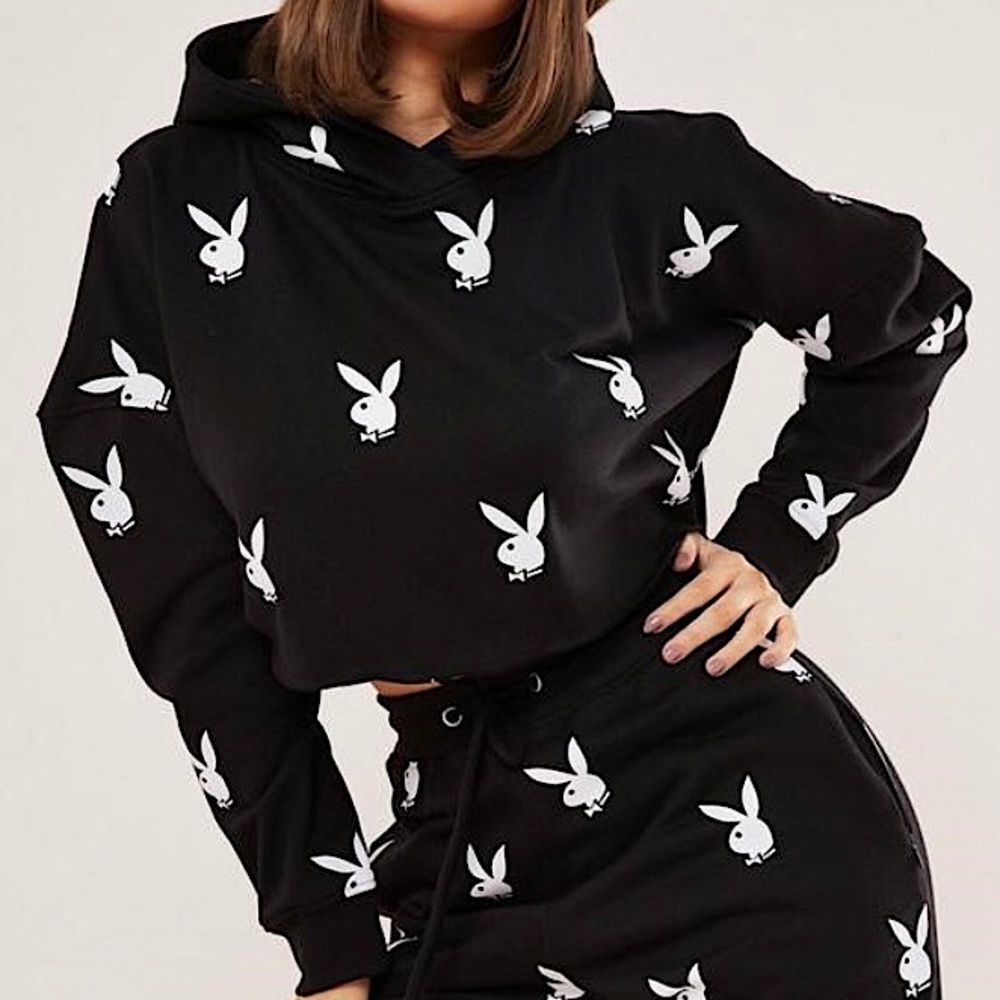 Playboy x Missguided Black Bunny Cropped Hoodie